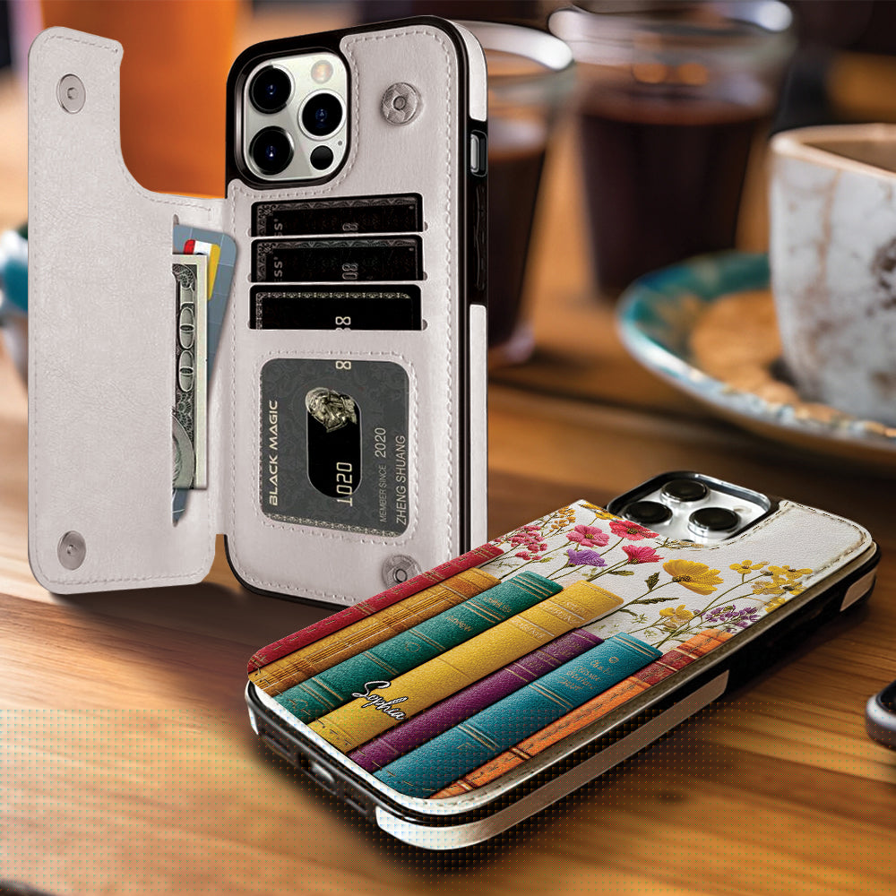 Livre de fleurs vintage - Étui portefeuille pliable personnalisé pour téléphone