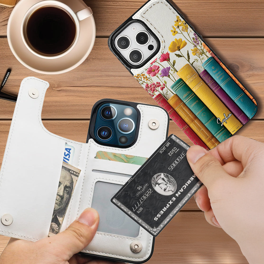 Livre de fleurs vintage - Étui portefeuille pliable personnalisé pour téléphone