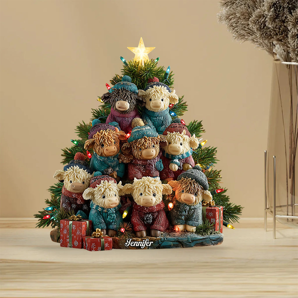 J'adore les vaches Highland - Plaque acrylique personnalisée en forme de vache Highland