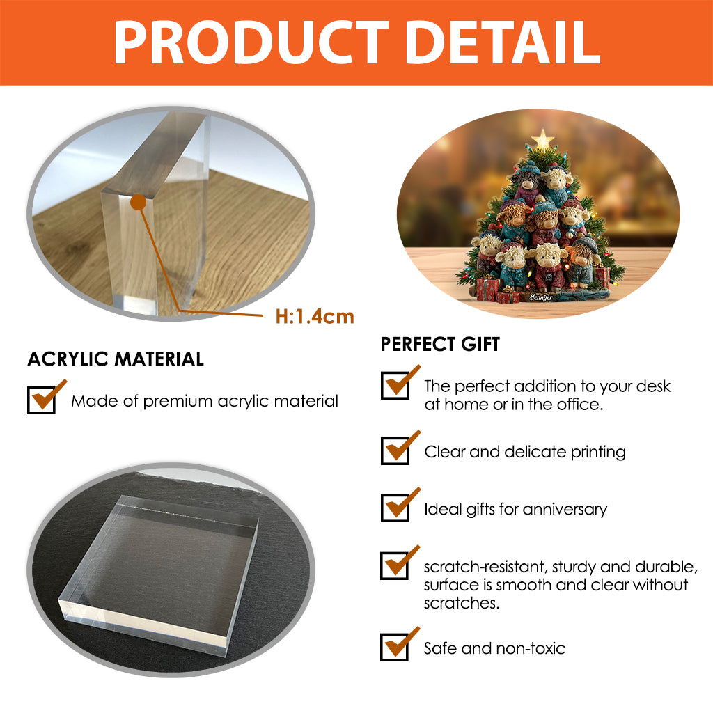 J'adore les vaches Highland - Plaque acrylique personnalisée en forme de vache Highland