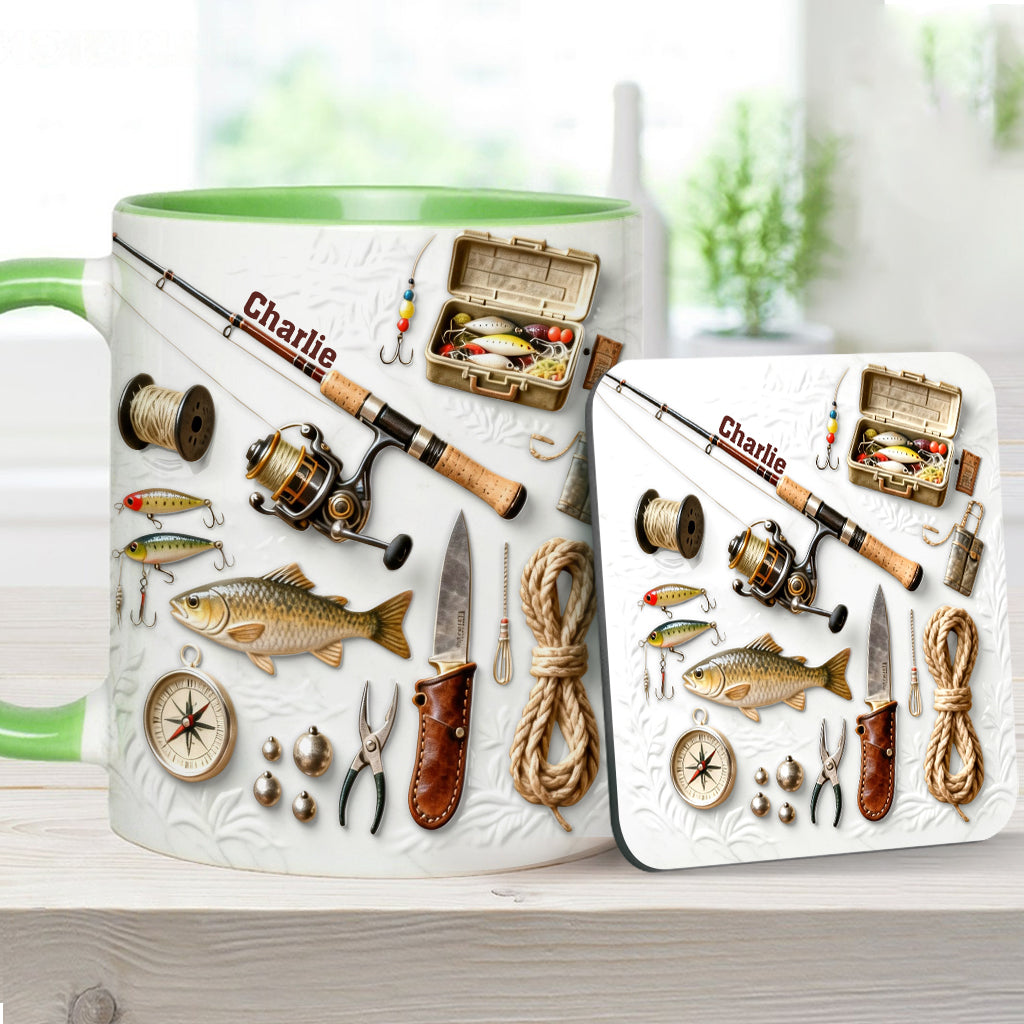 J'adore la pêche - Mug et sous-verre personnalisés sur le thème de la pêche