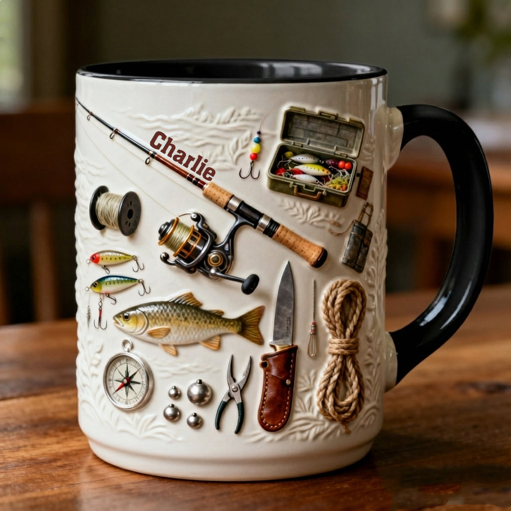 J'adore la pêche - Mug et sous-verre personnalisés sur le thème de la pêche