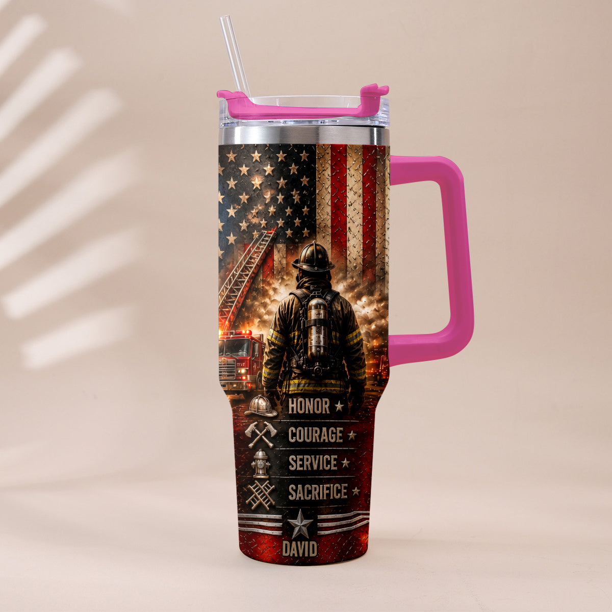 Thank You Firefighters Gift - Personalized Firefighter Tumbler With Handle