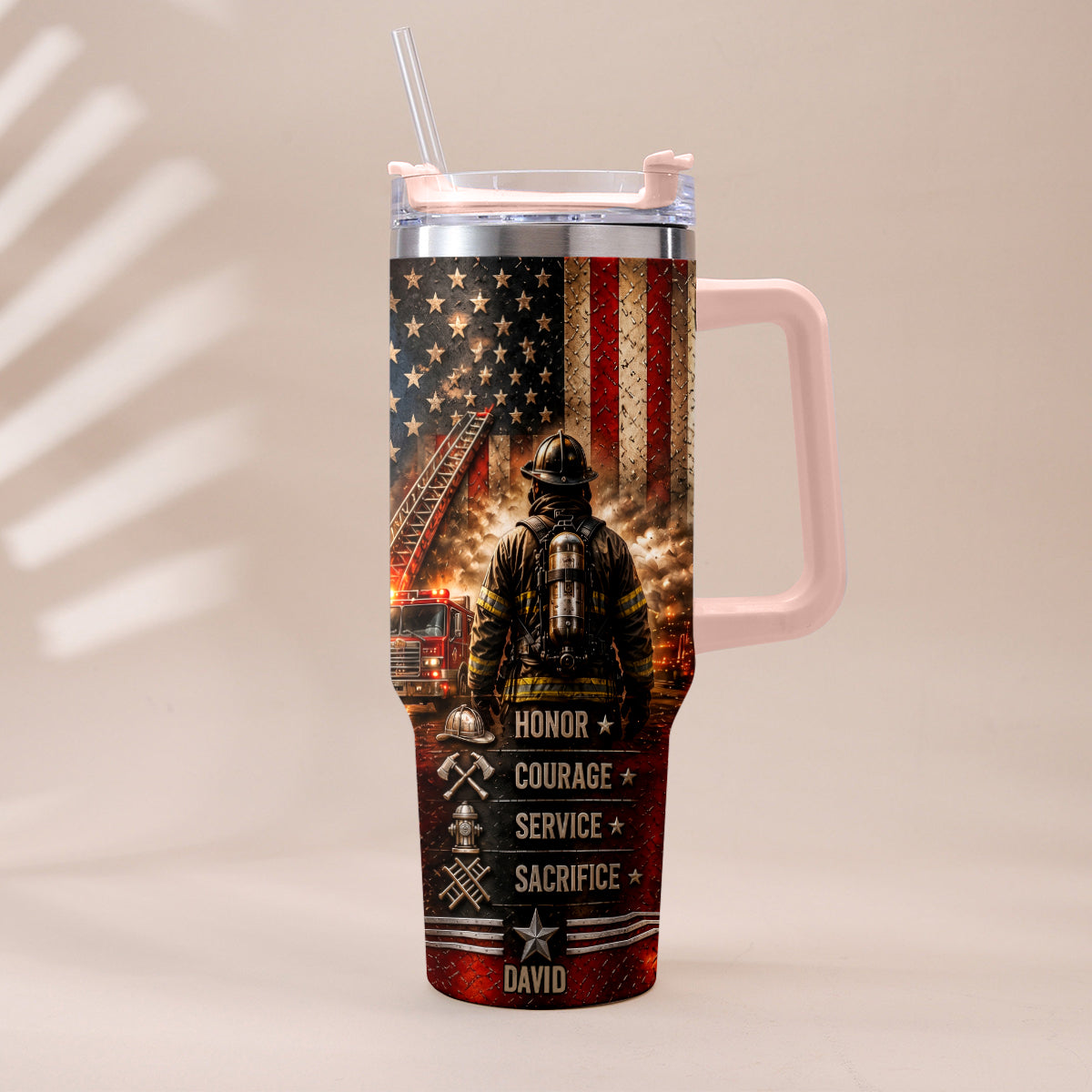 Thank You Firefighters Gift - Personalized Firefighter Tumbler With Handle