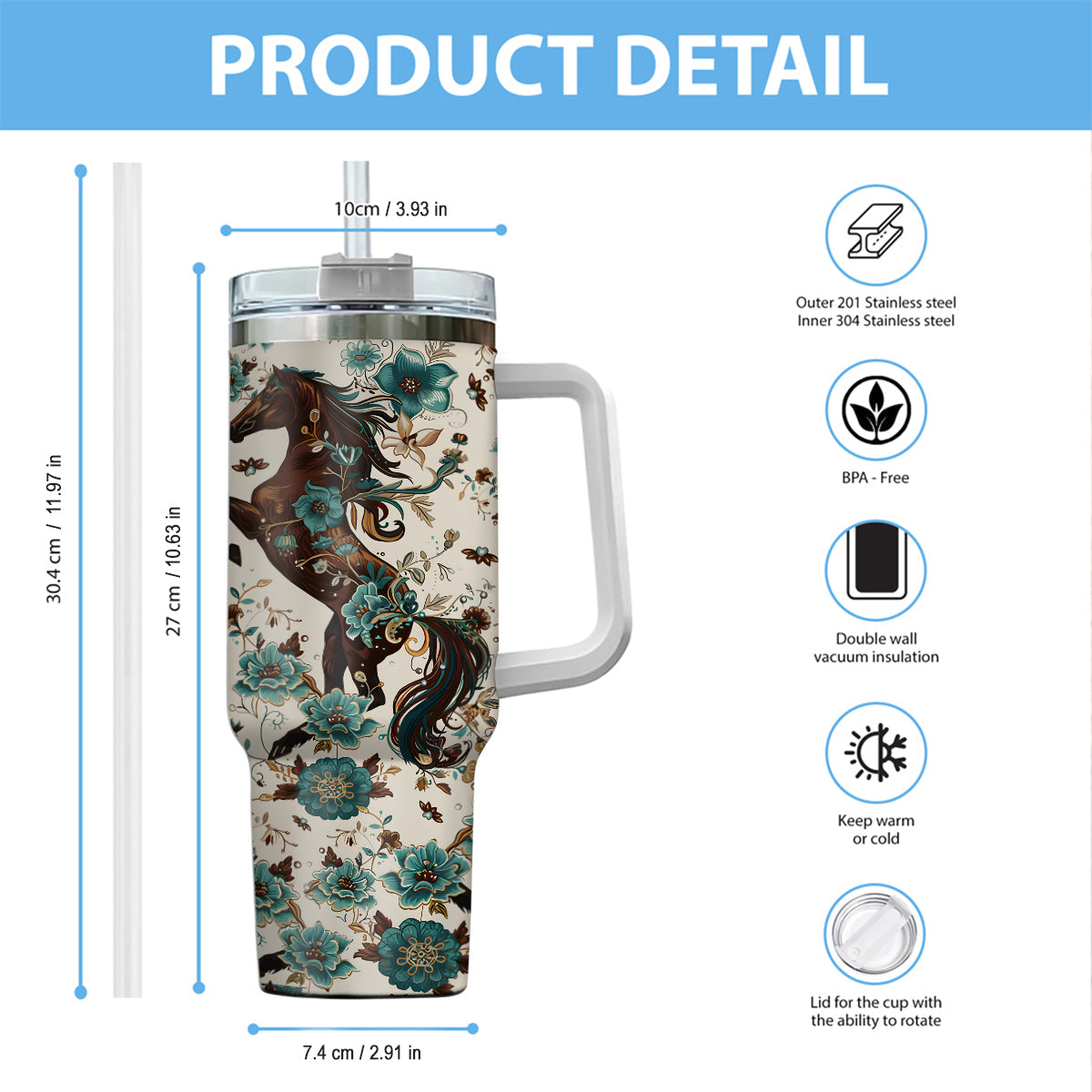 Love Horses - Horse Tumbler With Handle