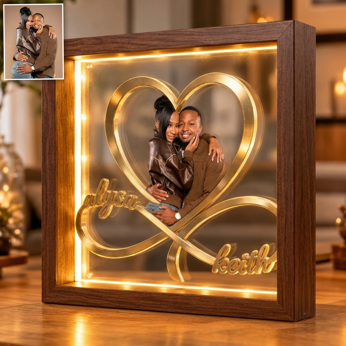 I Love You Infinite - Personalized Couple Wooden Frame LED Light