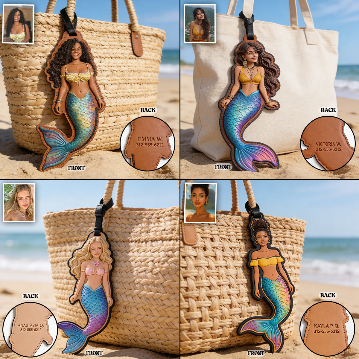 Amateur de Plage - Étiquette de Bagages Personnalisée Sirène