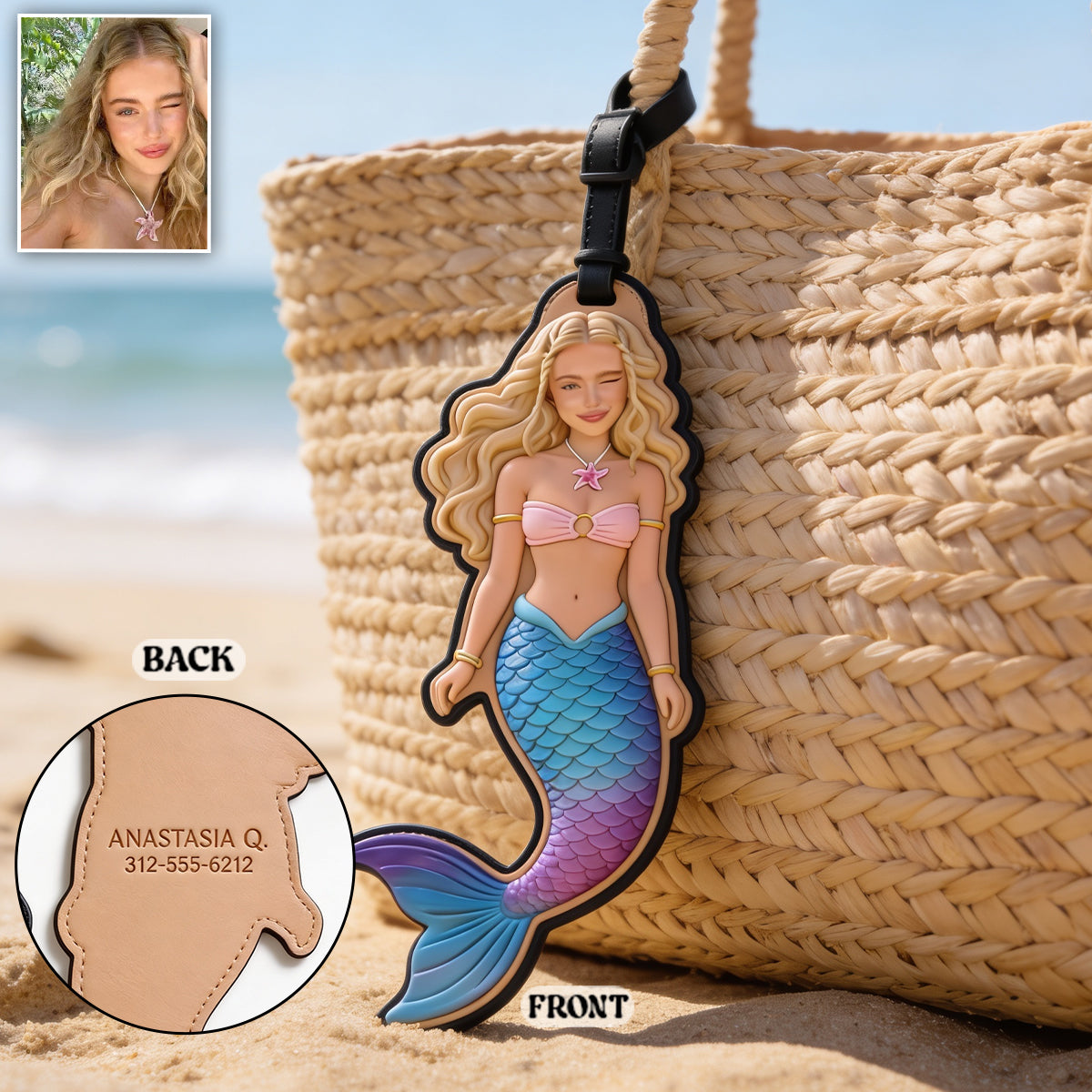 Amateur de Plage - Étiquette de Bagages Personnalisée Sirène