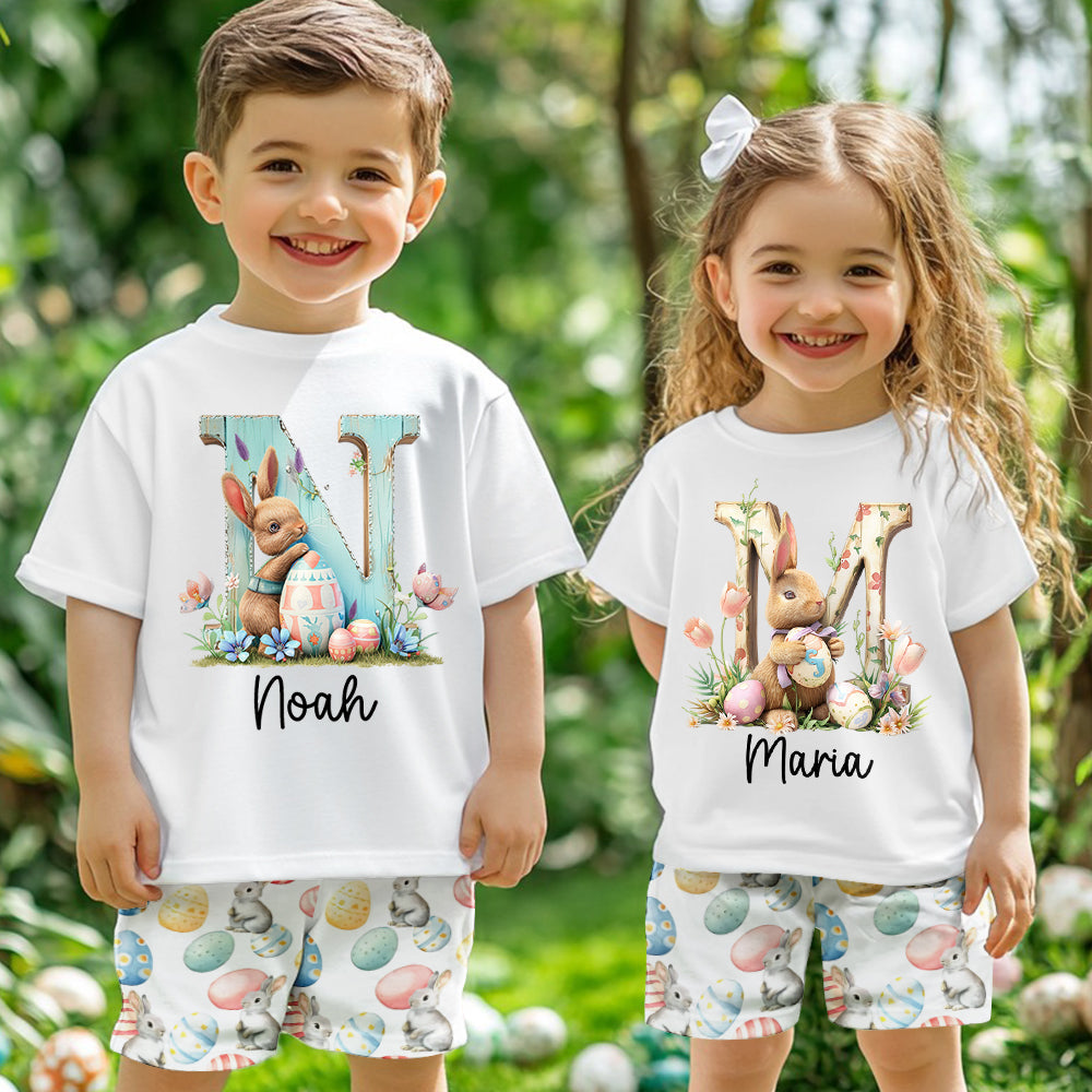 T-shirt et short personnalisés pour enfant avec lapin de Pâques