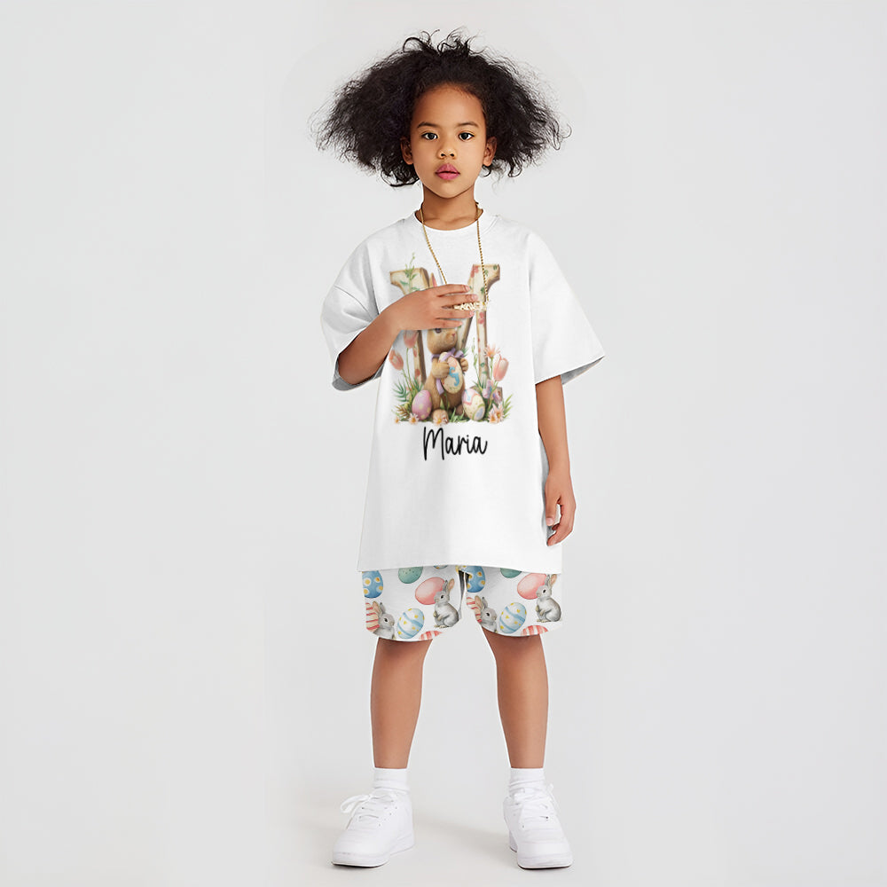 T-shirt et short personnalisés pour enfant avec lapin de Pâques