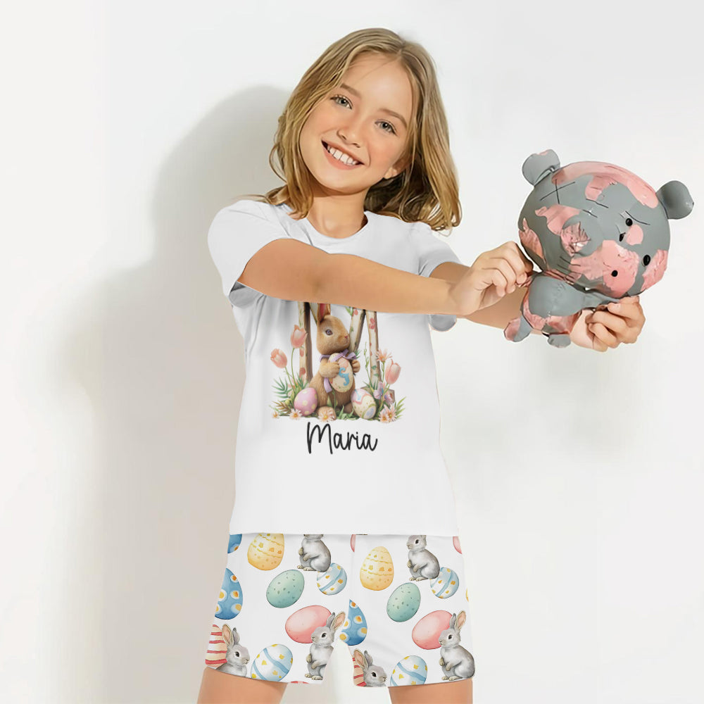 T-shirt et short personnalisés pour enfant avec lapin de Pâques