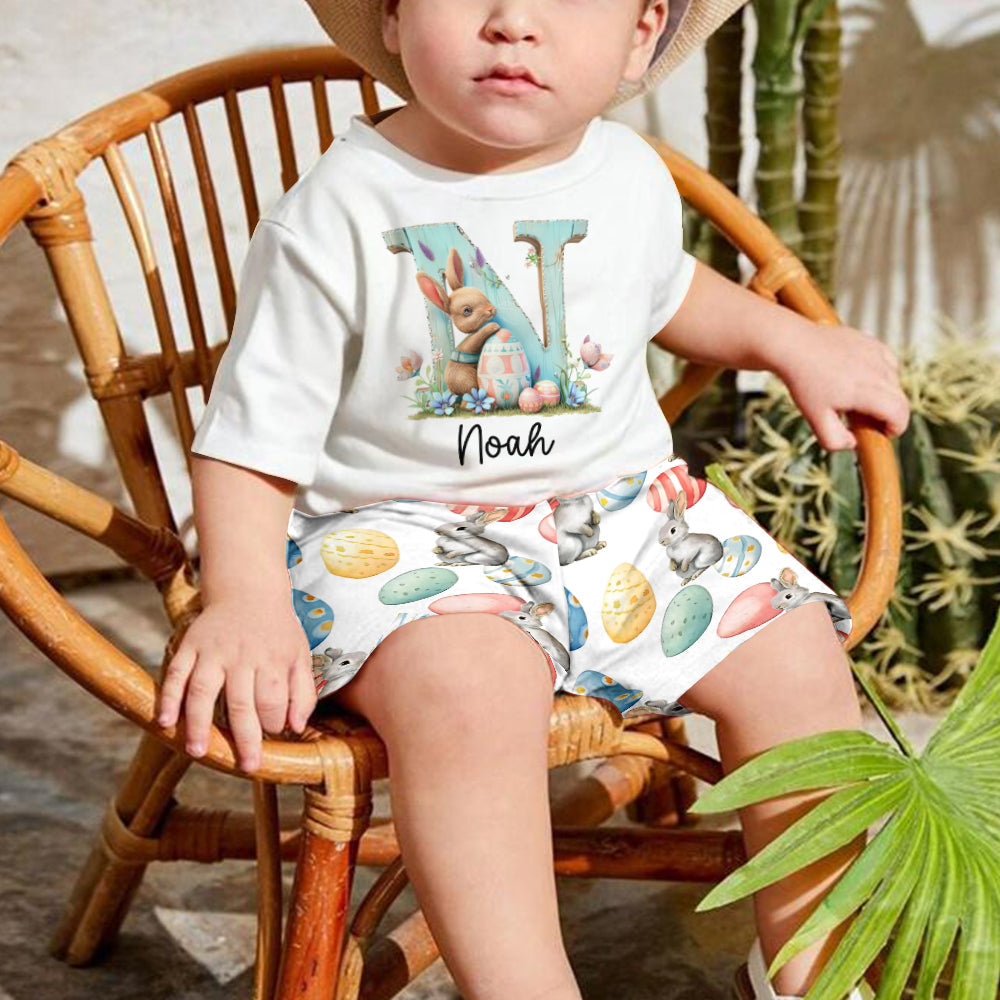 T-shirt et short personnalisés pour enfant avec lapin de Pâques
