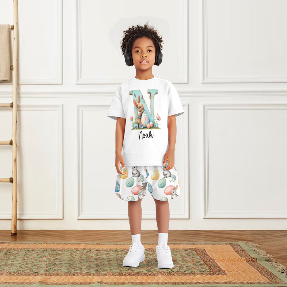T-shirt et short personnalisés pour enfant avec lapin de Pâques