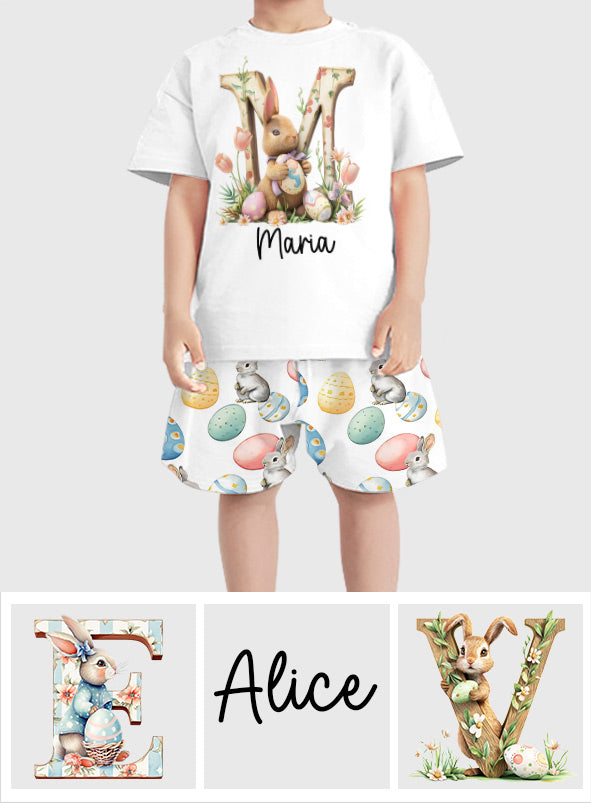T-shirt et short personnalisés pour enfant avec lapin de Pâques
