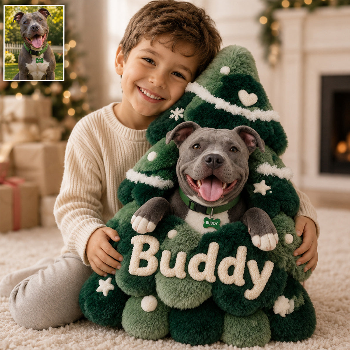 Joyeux Noël - Coussin en Fausse Fourrure Personnalisé pour Chien