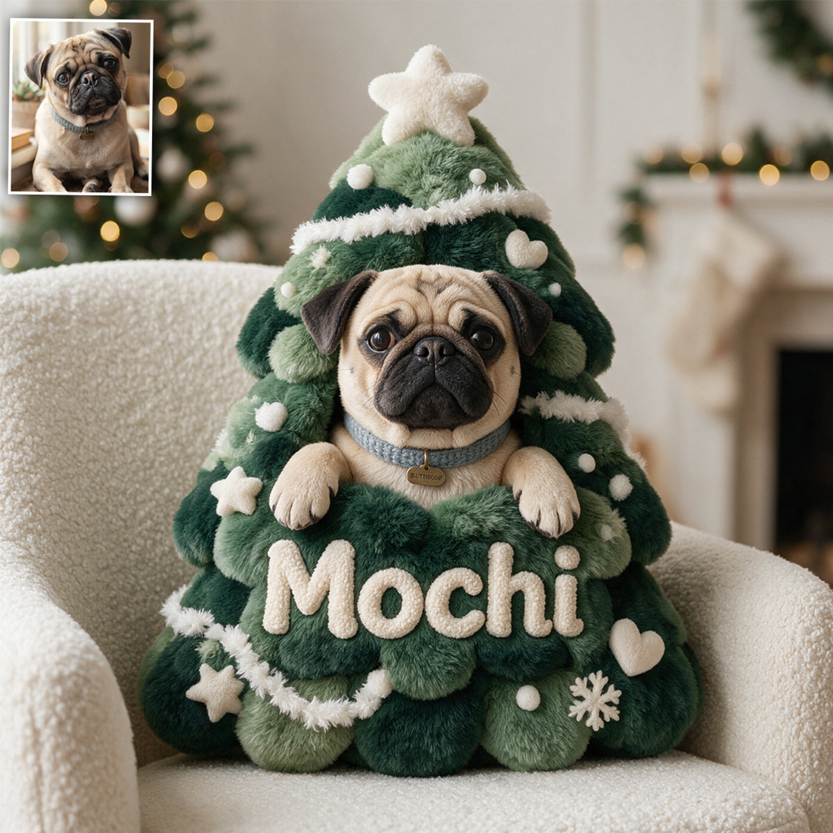 Joyeux Noël - Coussin en Fausse Fourrure Personnalisé pour Chien