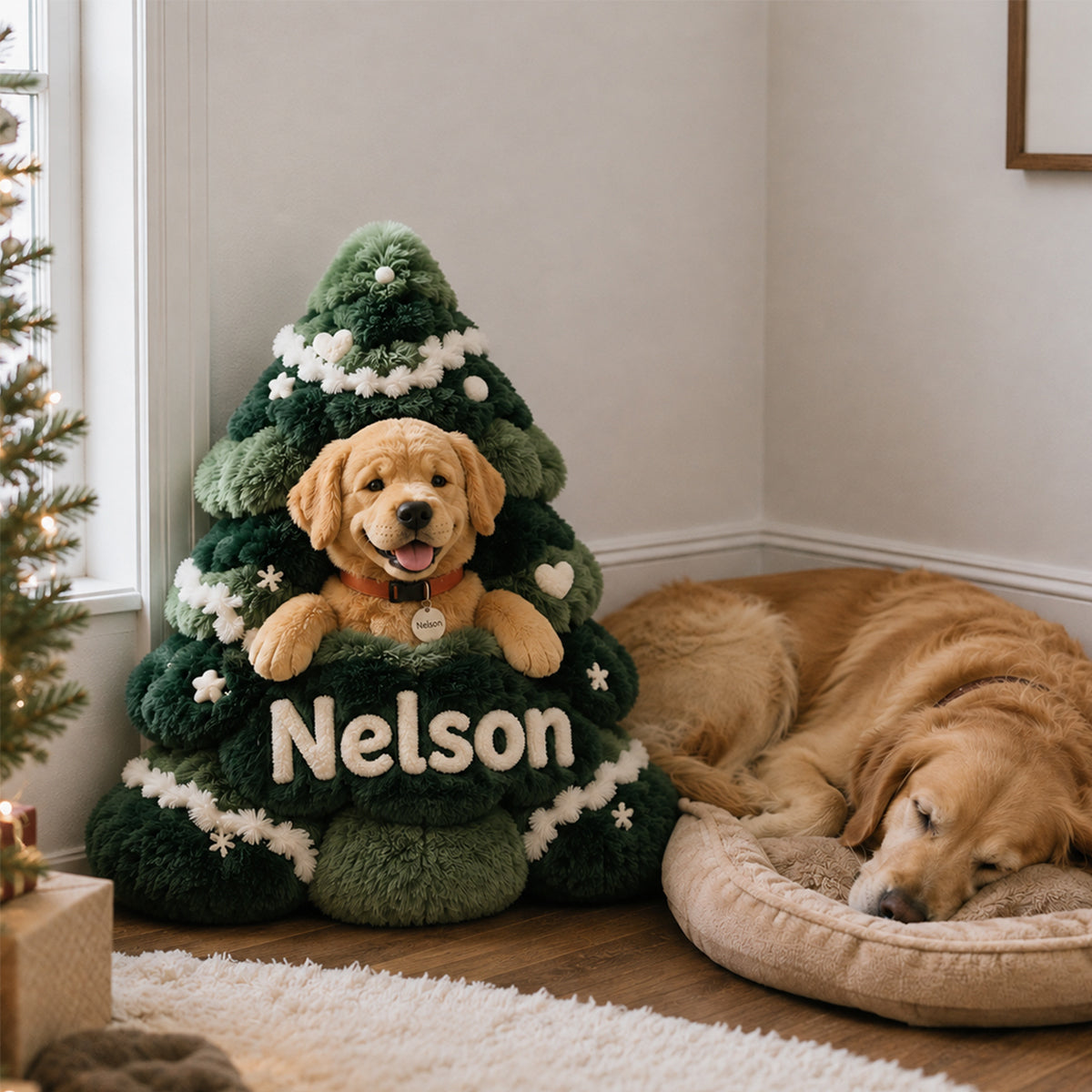 Joyeux Noël - Coussin en Fausse Fourrure Personnalisé pour Chien