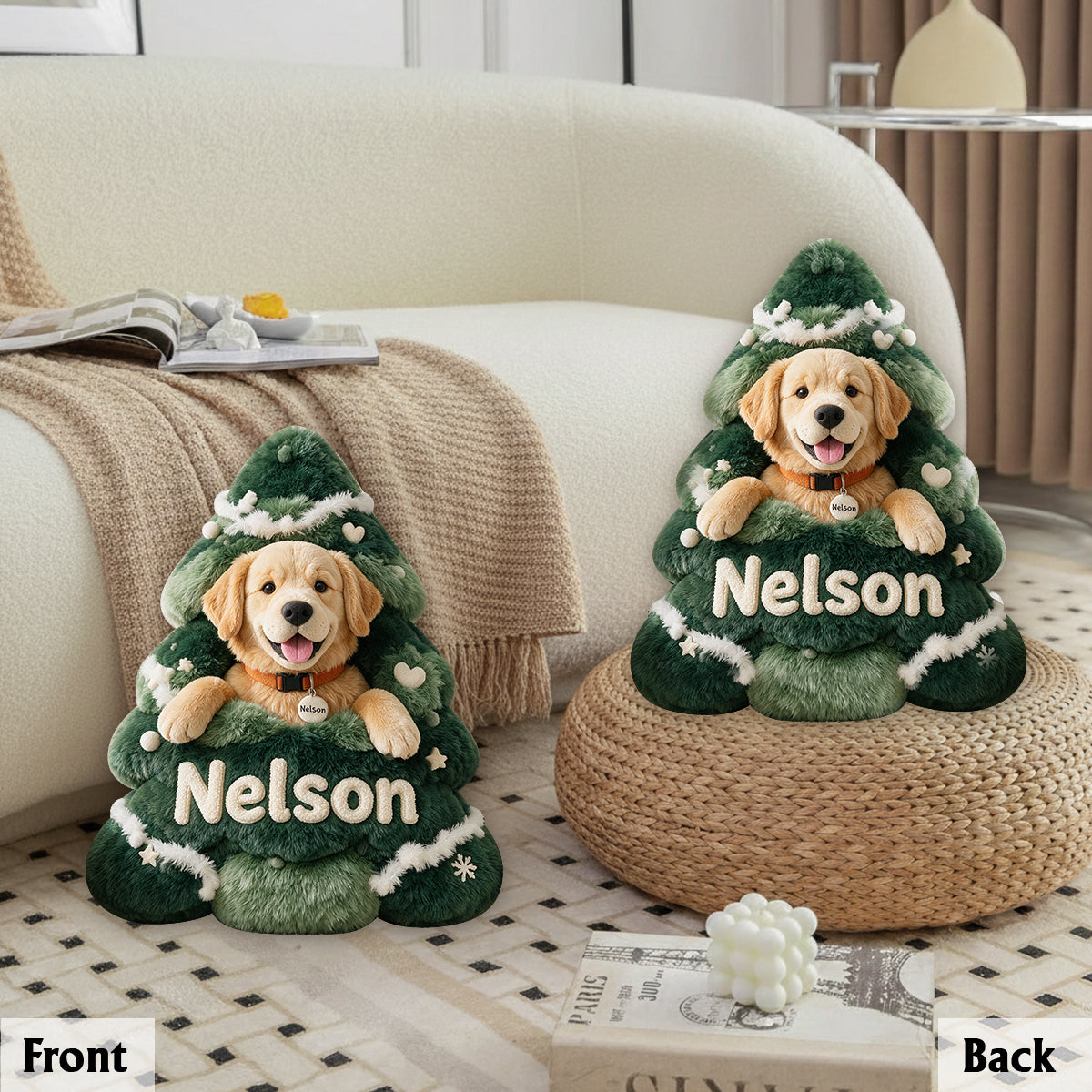 Joyeux Noël - Coussin en Fausse Fourrure Personnalisé pour Chien