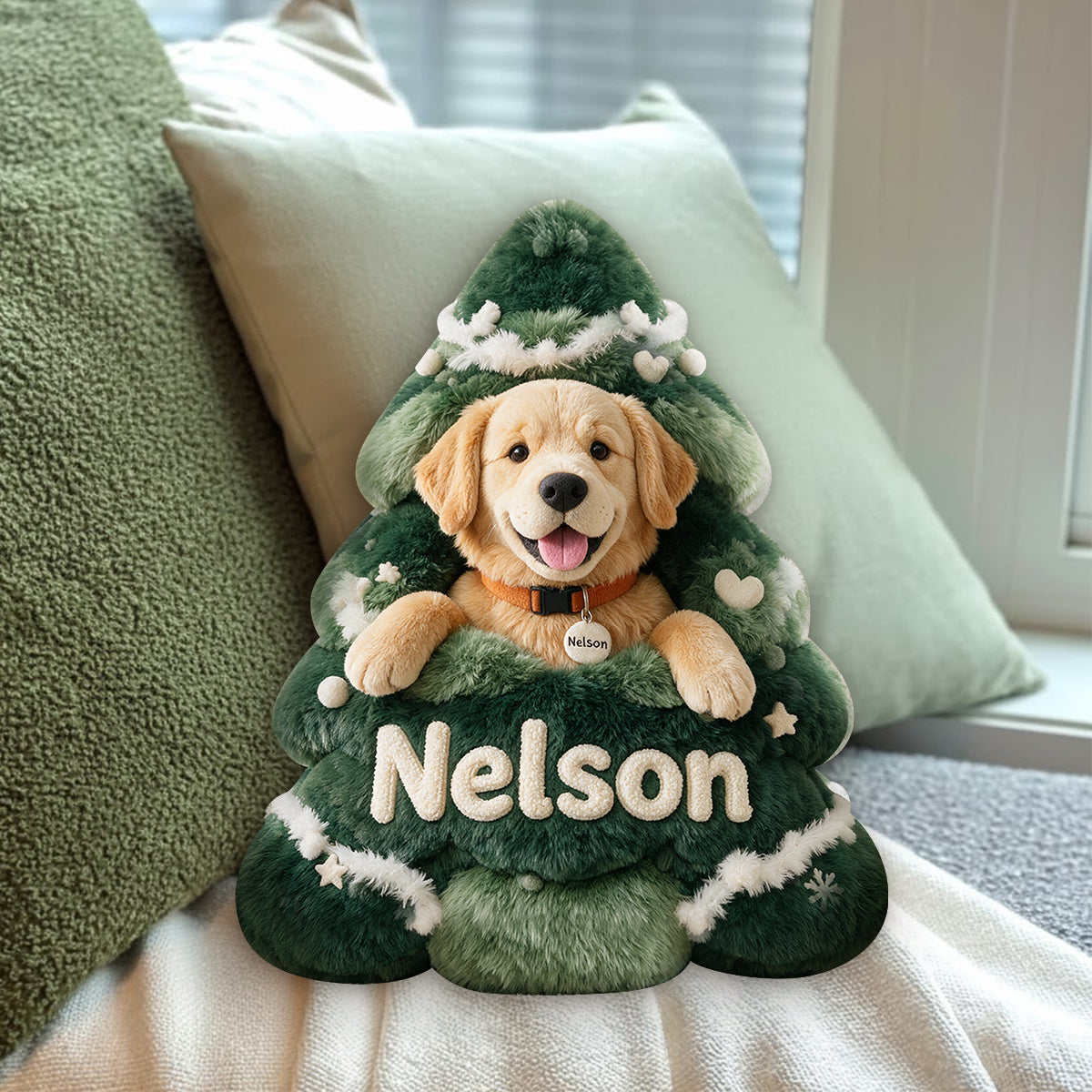 Joyeux Noël - Coussin en Fausse Fourrure Personnalisé pour Chien