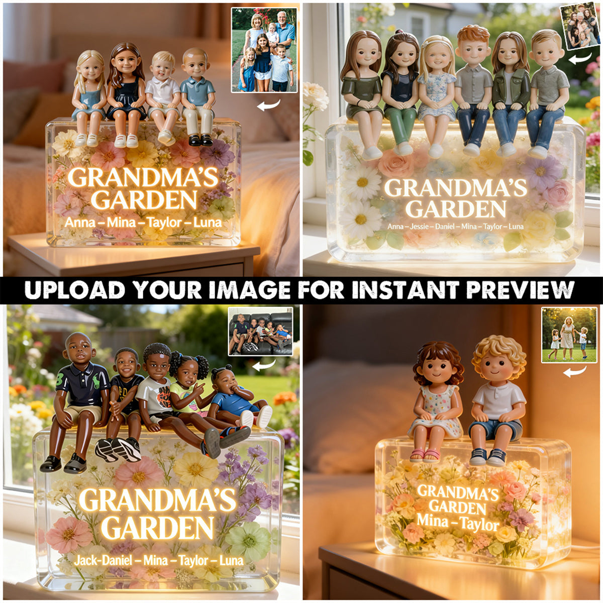 Grandma's Garden - Personalized Grandma Acrylic LED Night Light