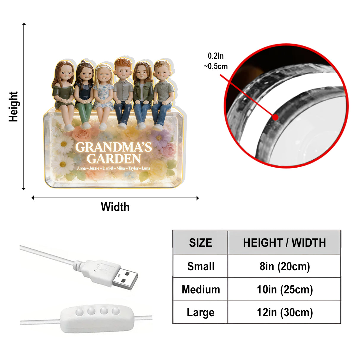 Grandma's Garden - Personalized Grandma Acrylic LED Night Light