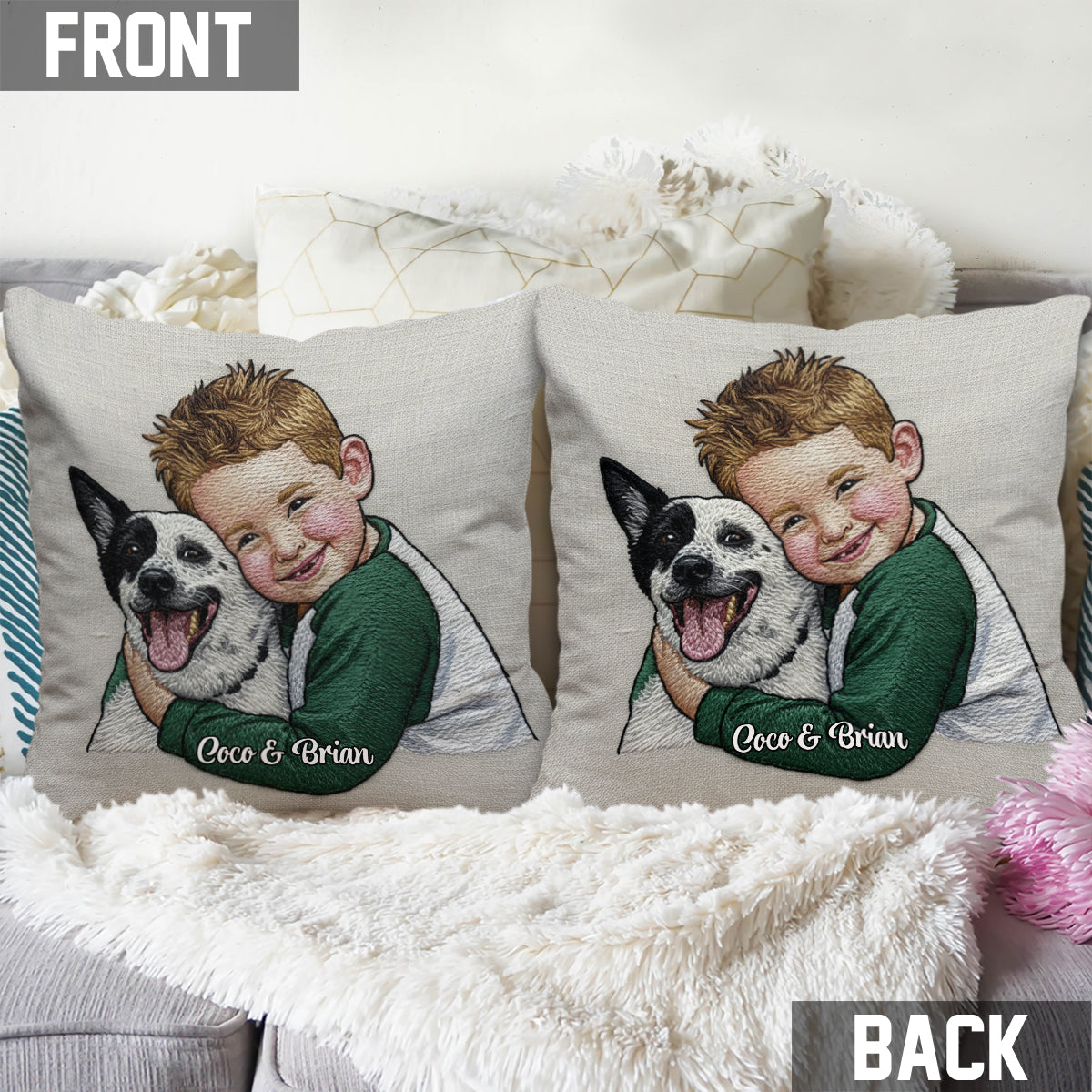 Coussin décoratif personnalisé avec photo de chien drôle