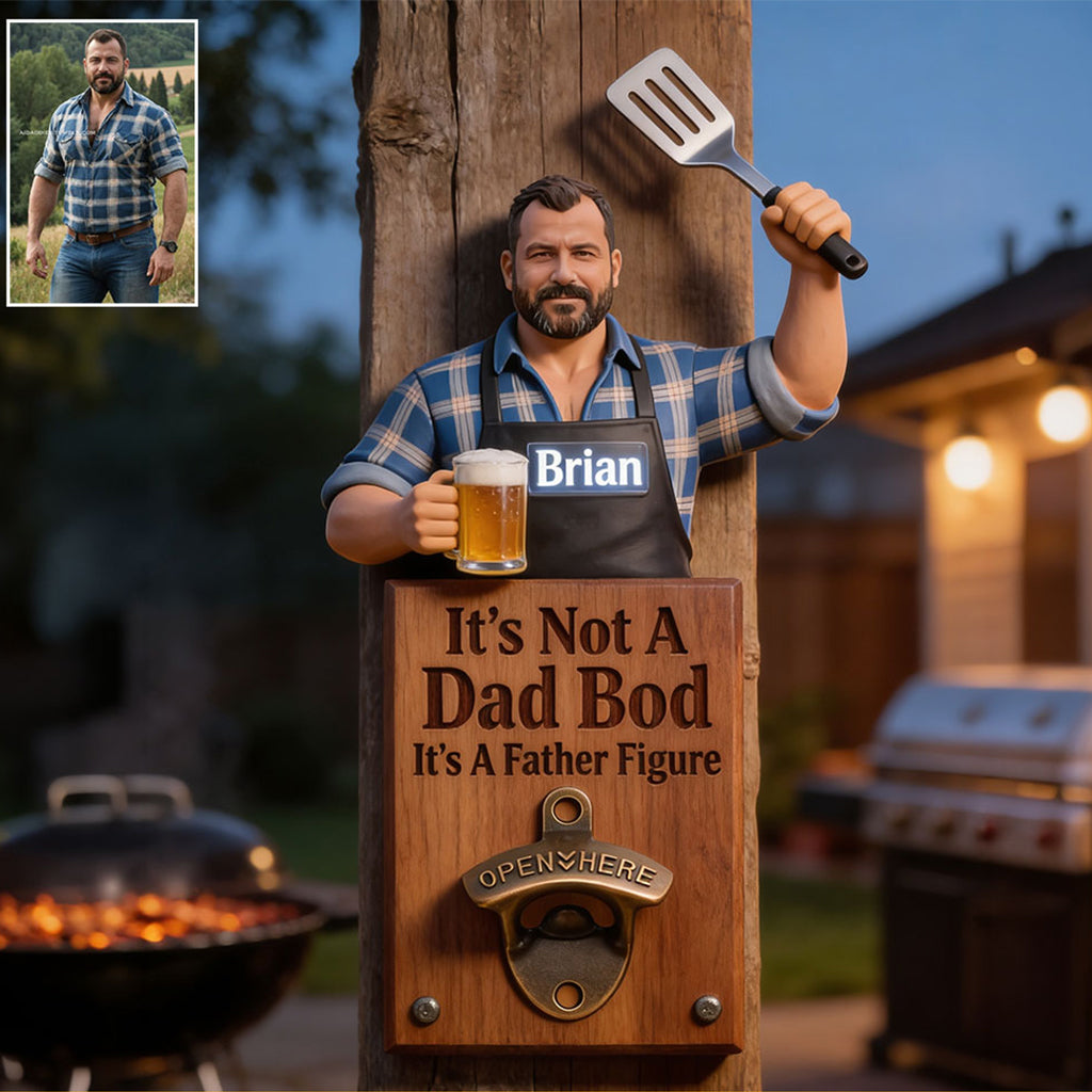 Grill & Brew - Ouvre-bouteille mural personnalisé pour papa