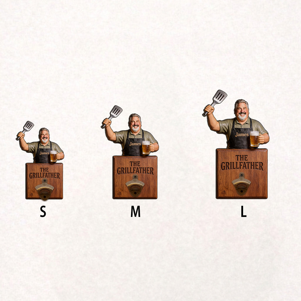 Grill & Brew - Ouvre-bouteille mural personnalisé pour papa