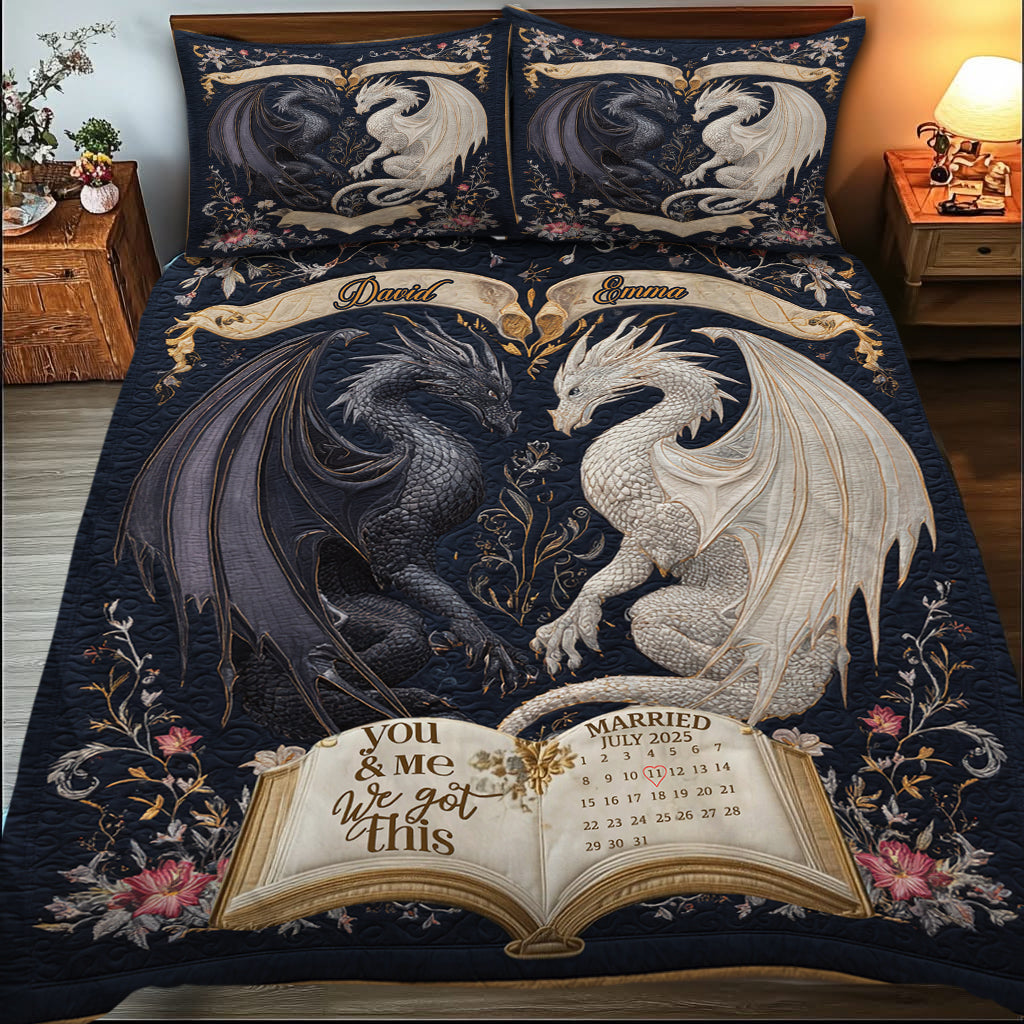 Décoration de chambre pour couple Duo de dragons mystiques - Parure de lit personnalisée Dragon