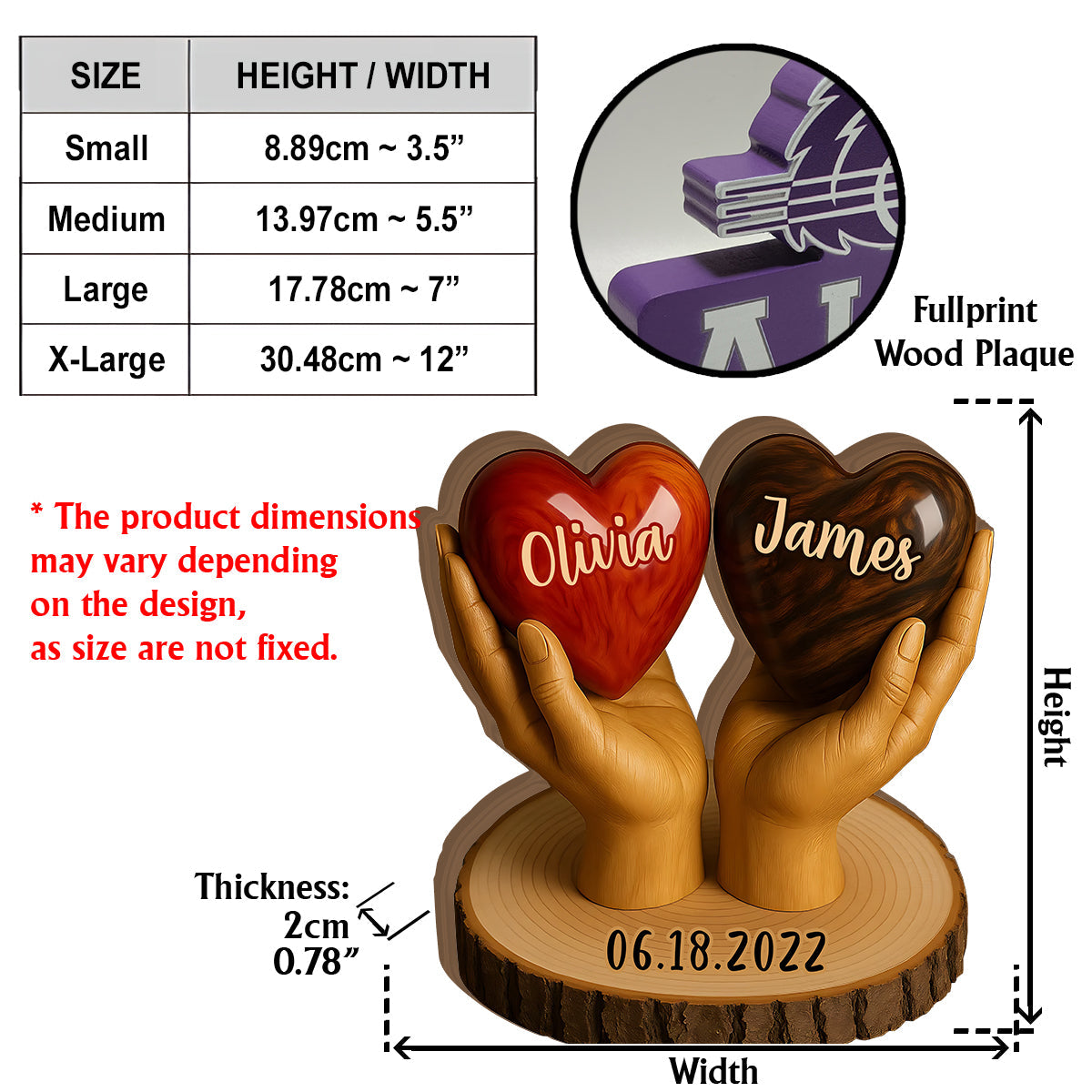 Two Hearts One Love - Personalized Couple Custom Shaped Wood Plaque