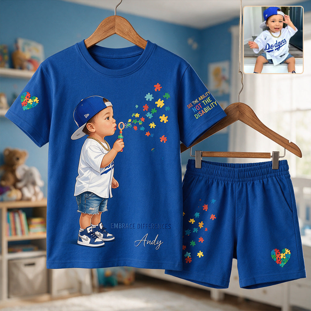 Embrace Differences - Personalized Autism Awareness Kid T-shirt & Shorts