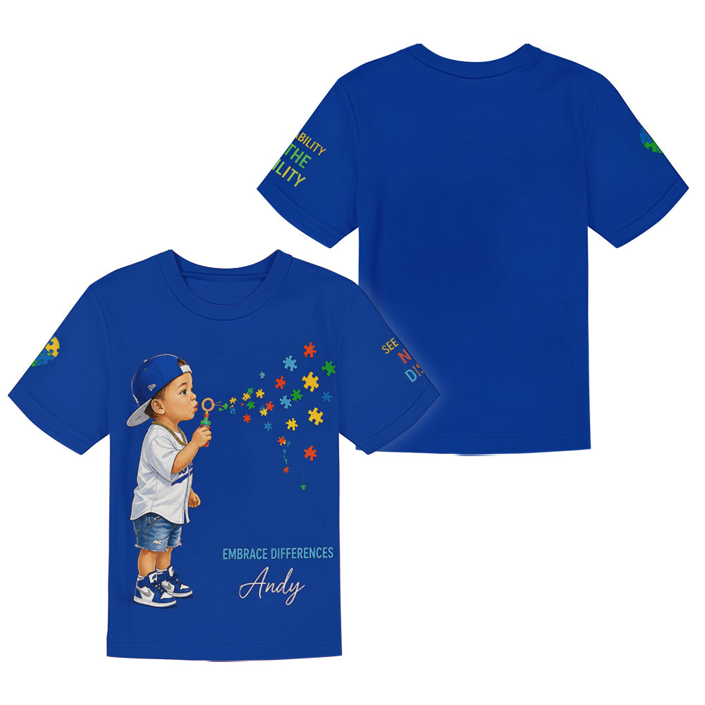 Embrace Differences - Personalized Autism Awareness Kid T-shirt & Shorts