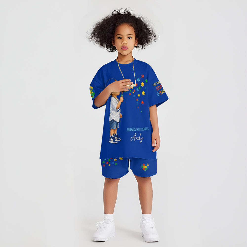 Embrace Differences - Personalized Autism Awareness Kid T-shirt & Shorts