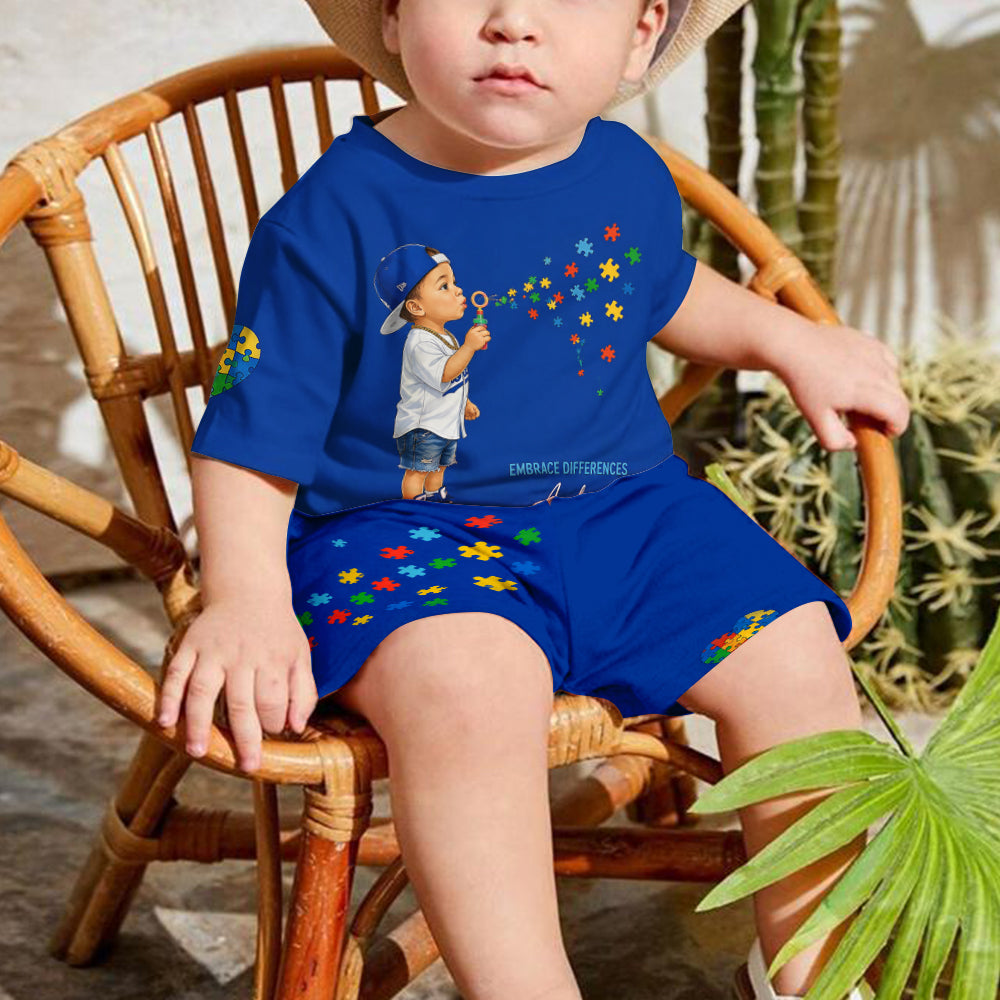 Embrace Differences - Personalized Autism Awareness Kid T-shirt & Shorts