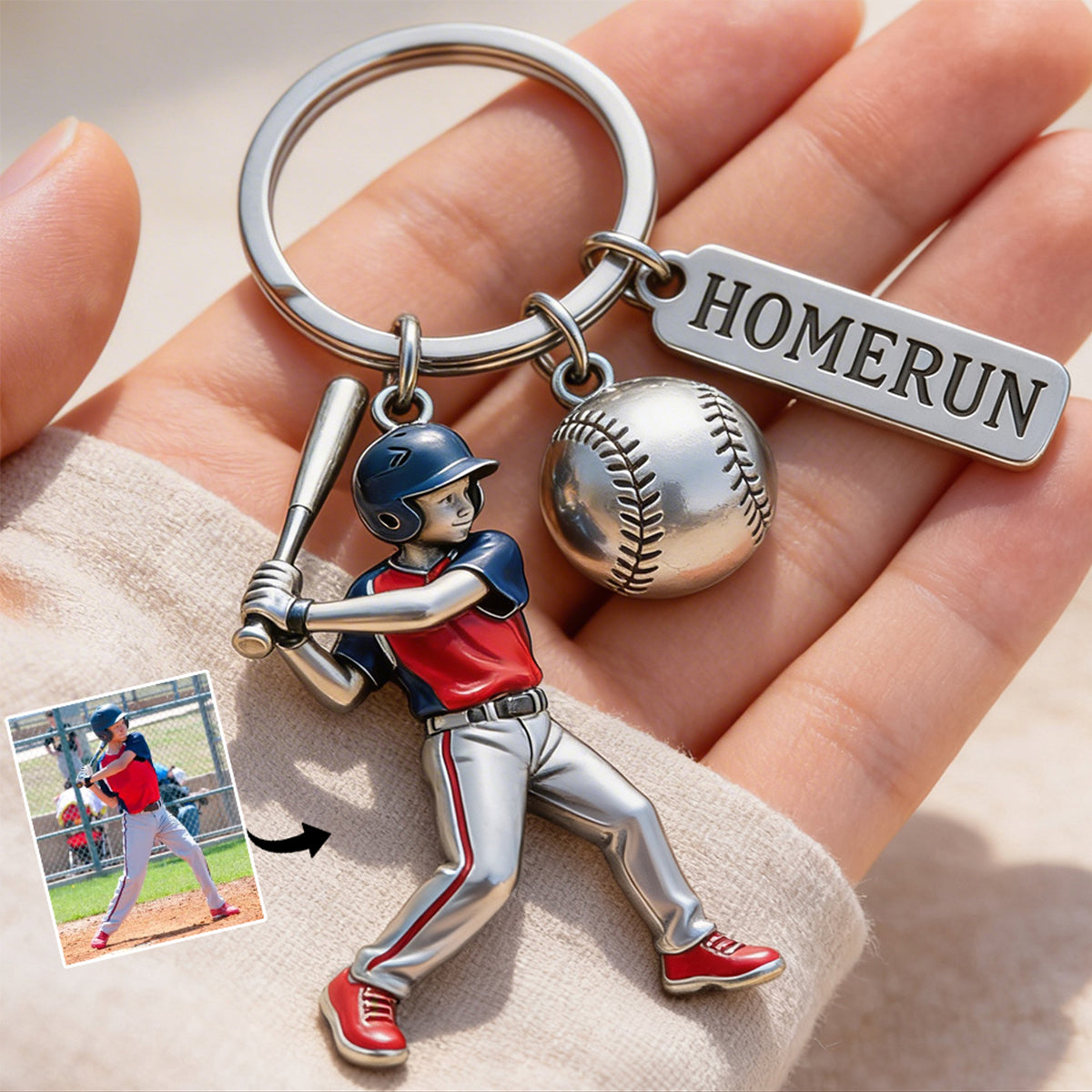 Custom Keychain From Any Photo - Personalized Baseball Keychain With Charms