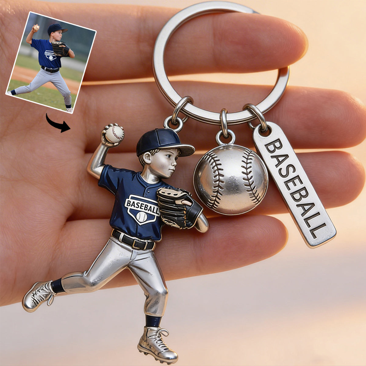 Custom Keychain From Any Photo - Personalized Baseball Keychain With Charms