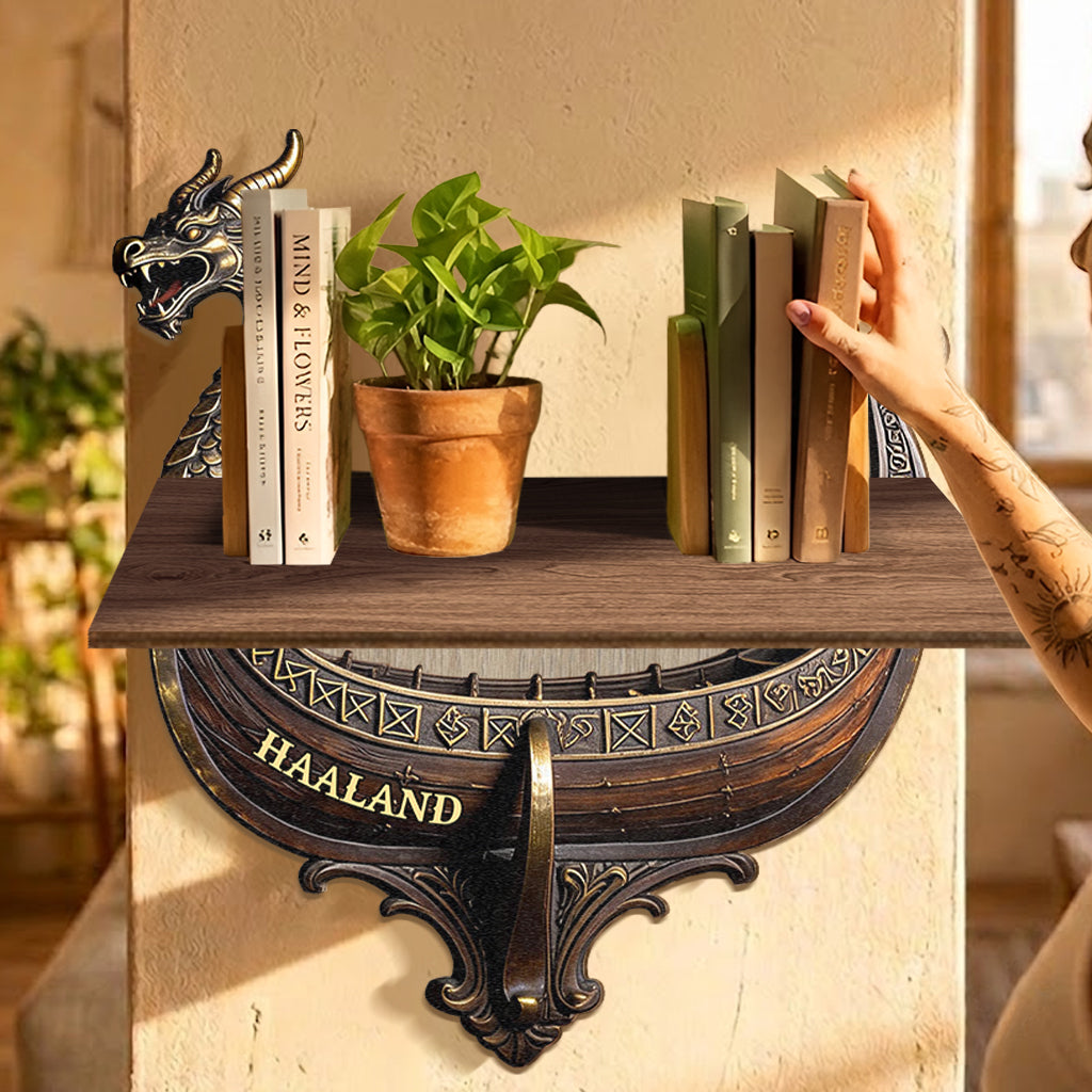 Viking Dragon Boat - Personalized Viking Wooden Floating Shelf