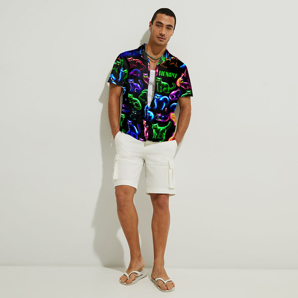 Neon Cat Pattern - Personalized Cat Hawaiian Shirt