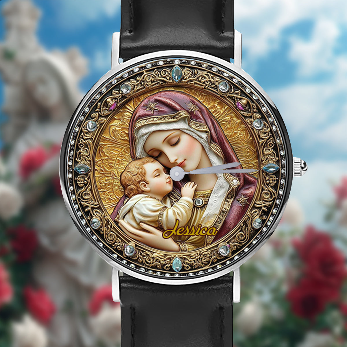 Catholight Divine Madonna And Child - Personalized Christian Hand Watch