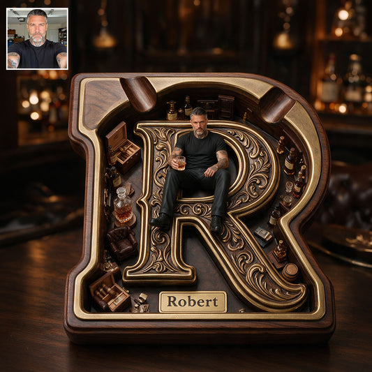 Cendrier Monogramme Photo - Plateau en Bois Personnalisé pour Hommes