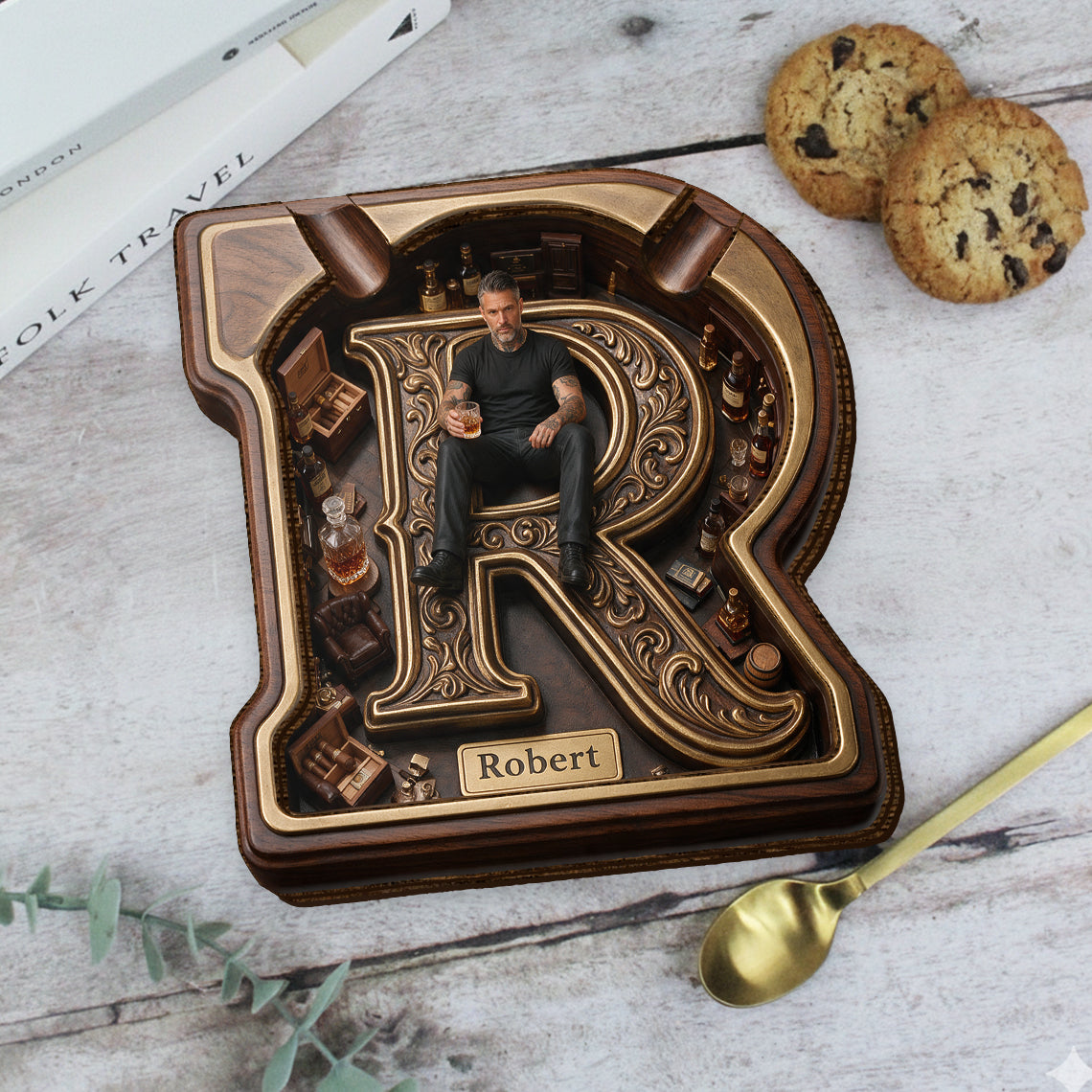 Any Photo Monogram - Personalized Real Men Wood Tray