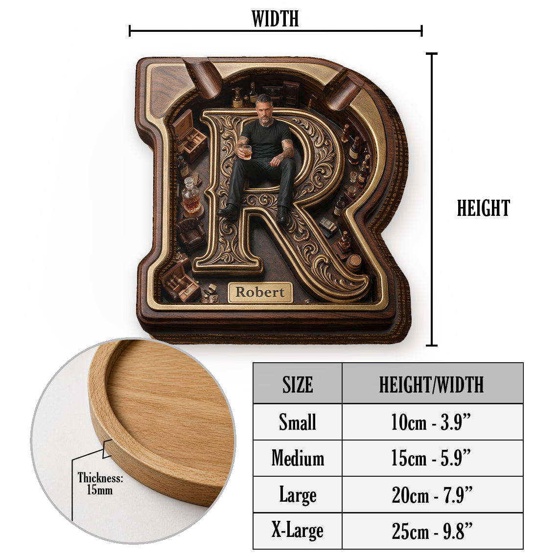 Any Photo Monogram Ashtray - Personalized Real Men Wood Tray