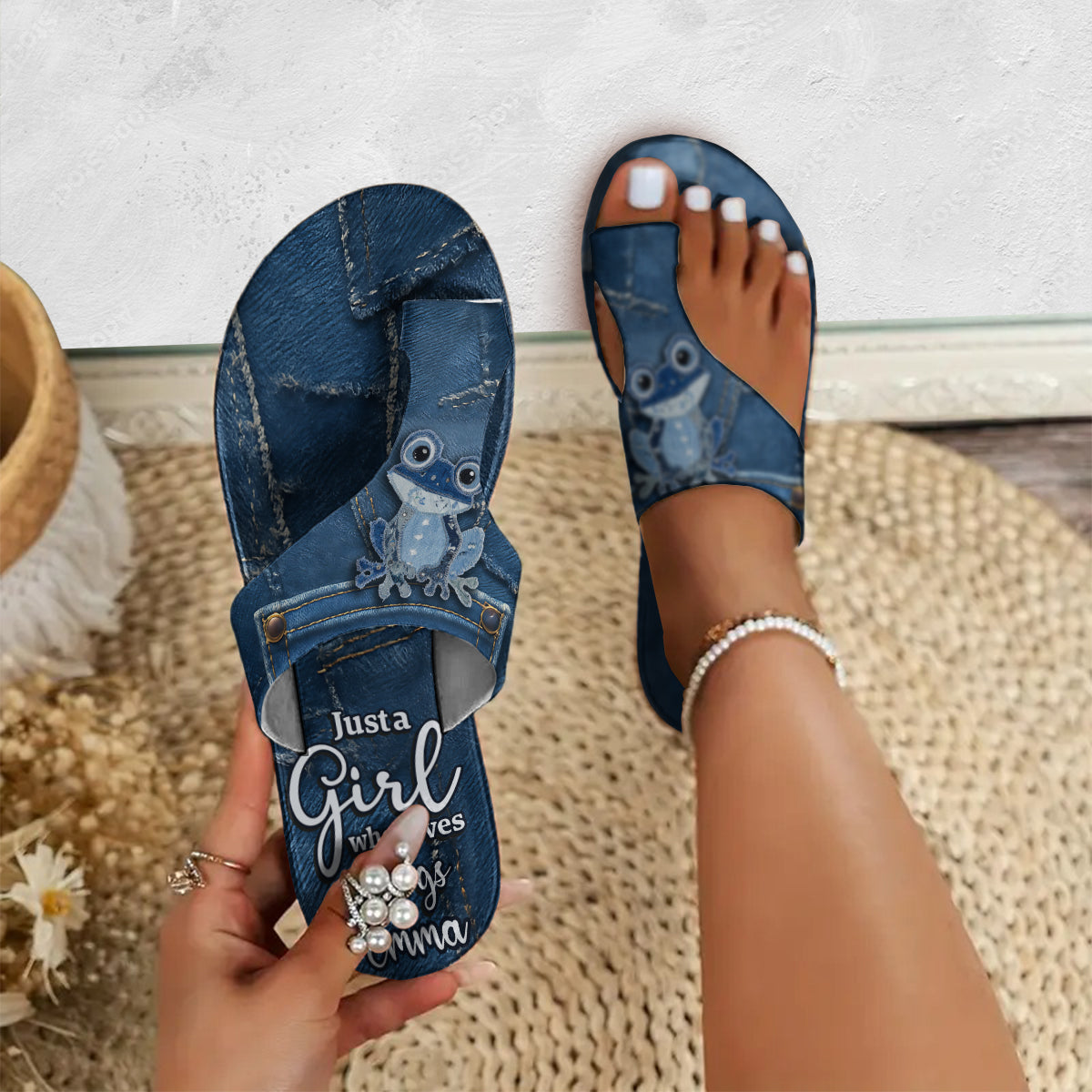 Just A Girl Who Loves Frog - Personalized Frog Open Toe Sandals