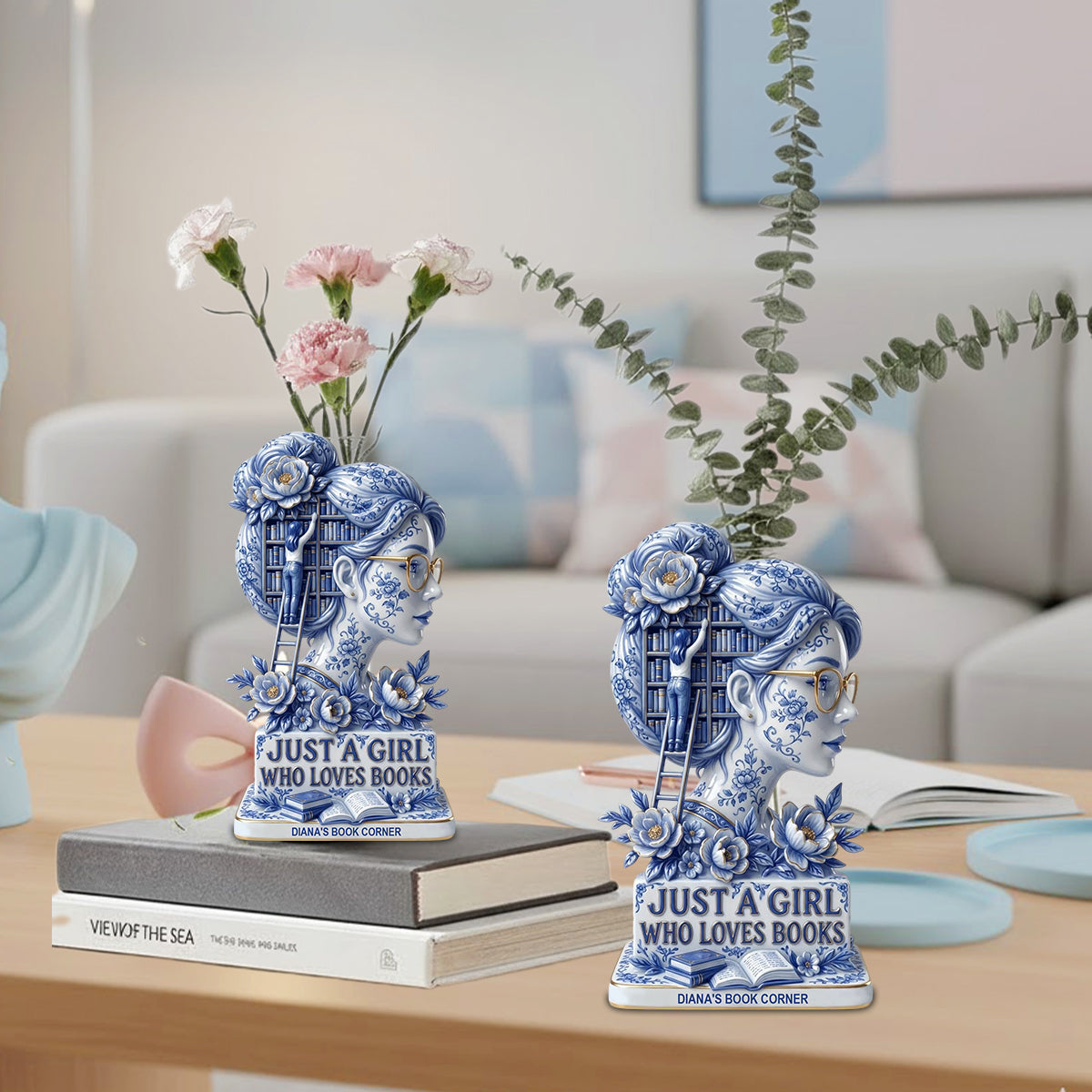 Juste une fille qui aime les livres - Vase à fleurs en acrylique en forme de livre personnalisé