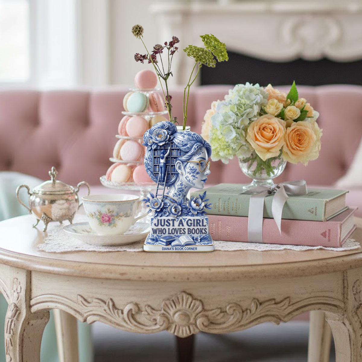 Juste une fille qui aime les livres - Vase à fleurs en acrylique en forme de livre personnalisé