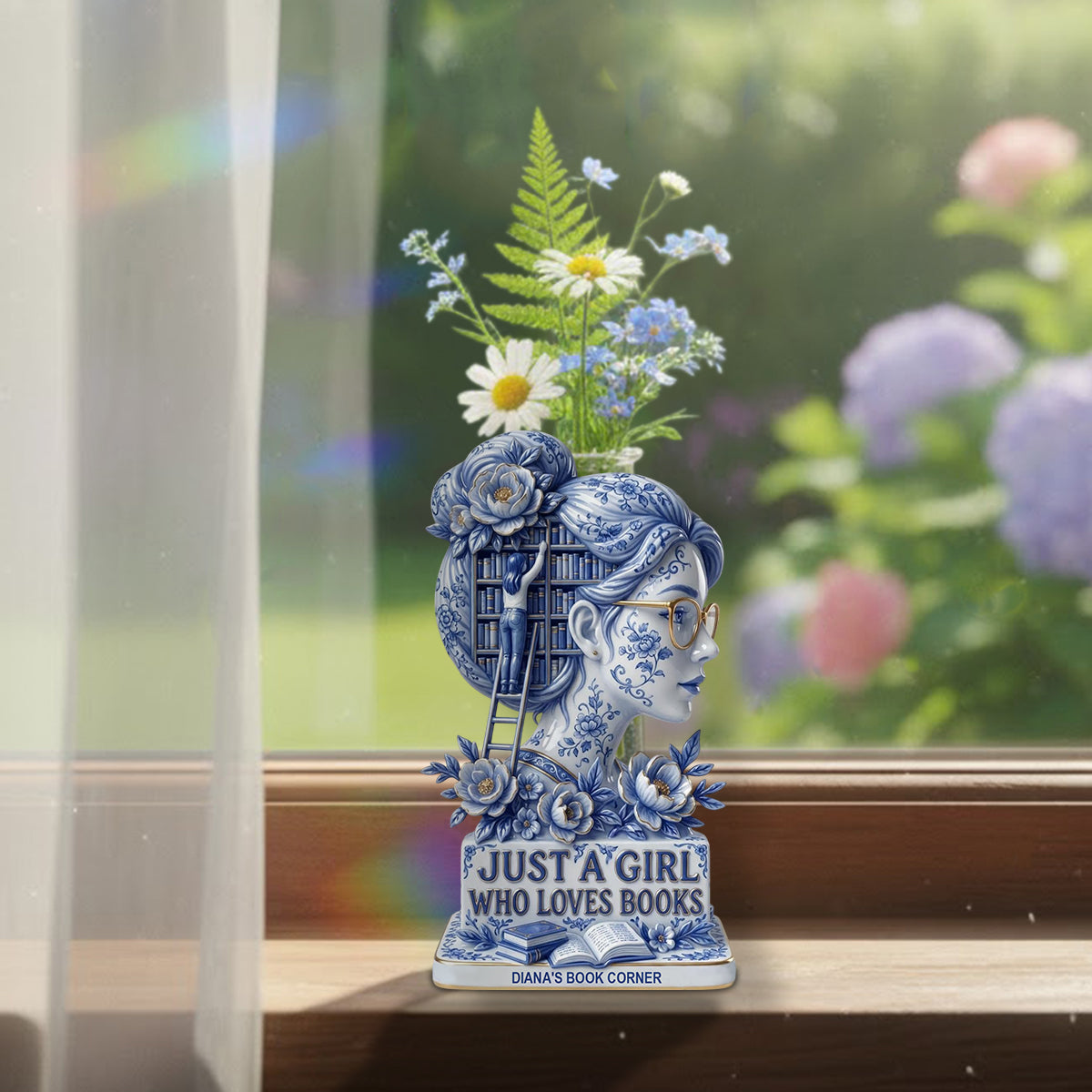 Juste une fille qui aime les livres - Vase à fleurs en acrylique en forme de livre personnalisé