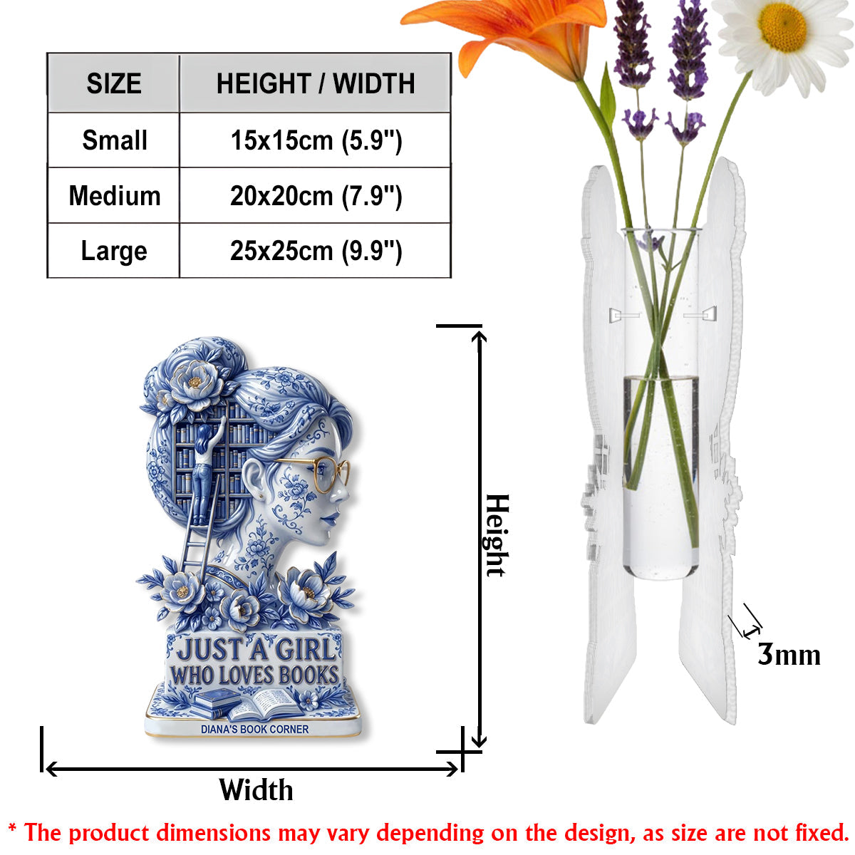 Juste une fille qui aime les livres - Vase à fleurs en acrylique en forme de livre personnalisé