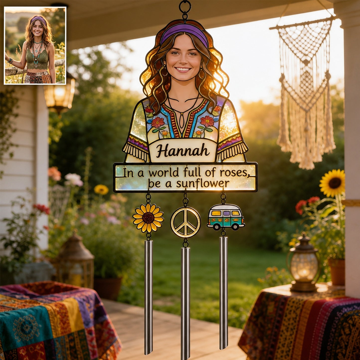 Sunflower Vibes - Personalized Hippie Wind Chime With Charm