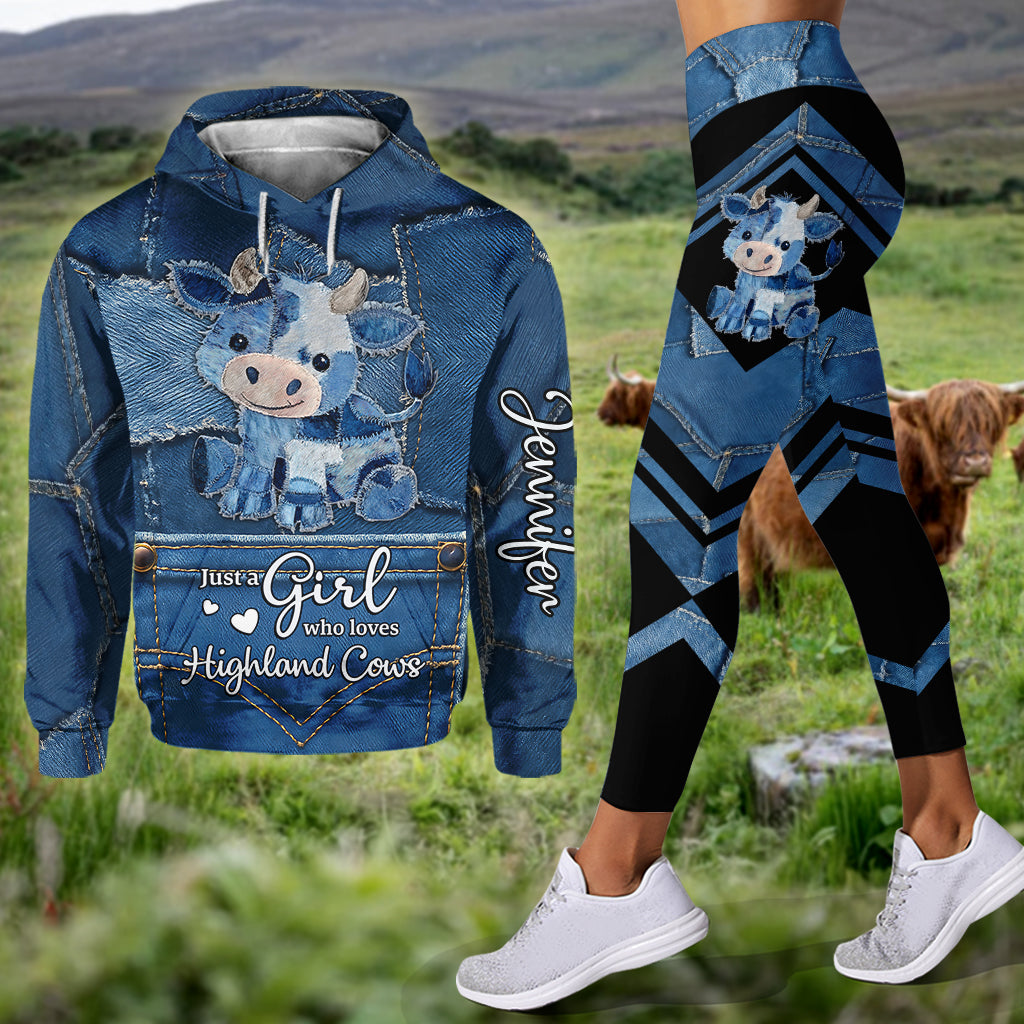 Juste une fille qui aime les vaches des Highlands - Sweat à capuche et legging personnalisés avec motif vache des Highlands