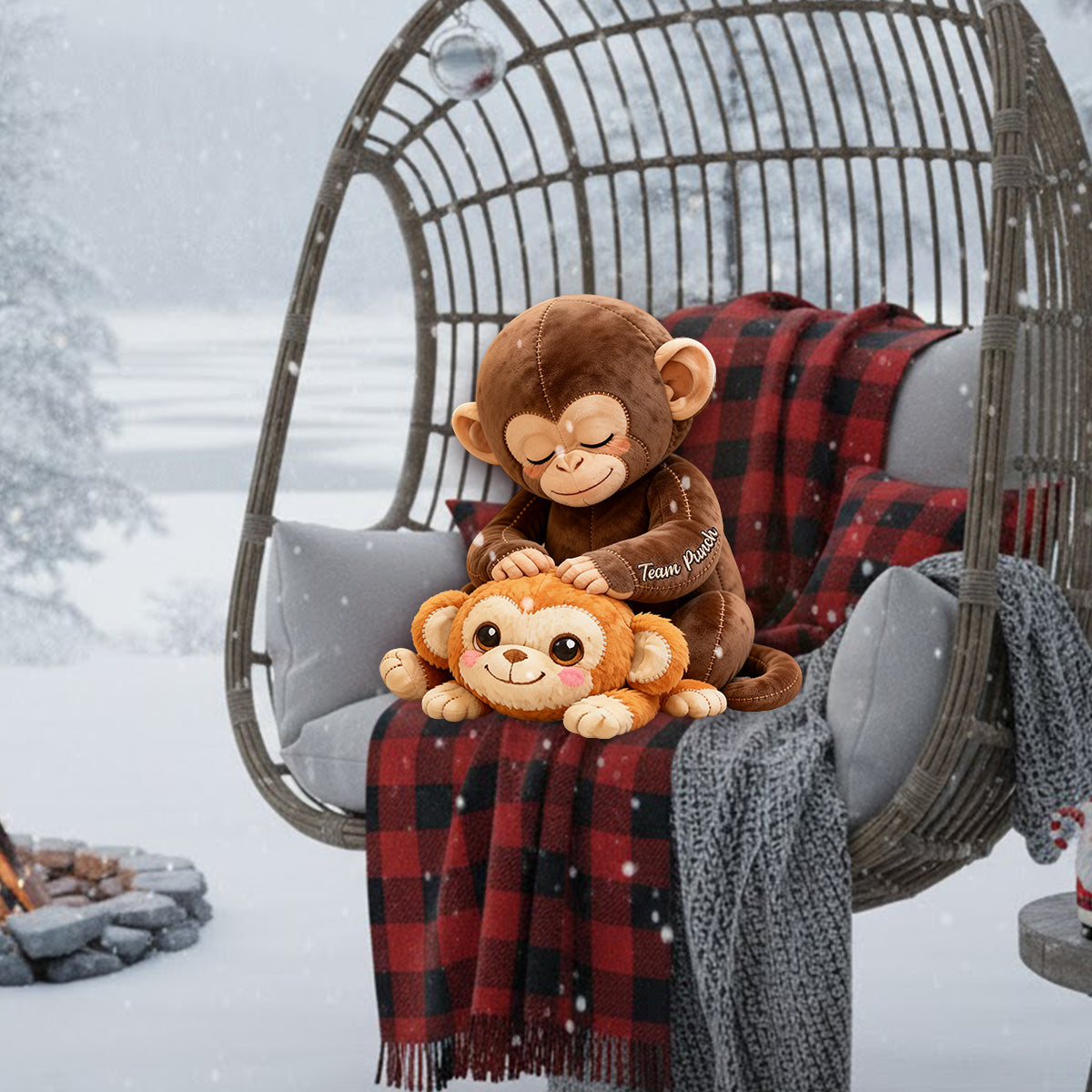 Team Punch - Monkey Lover Premium Faux Fur Pillow